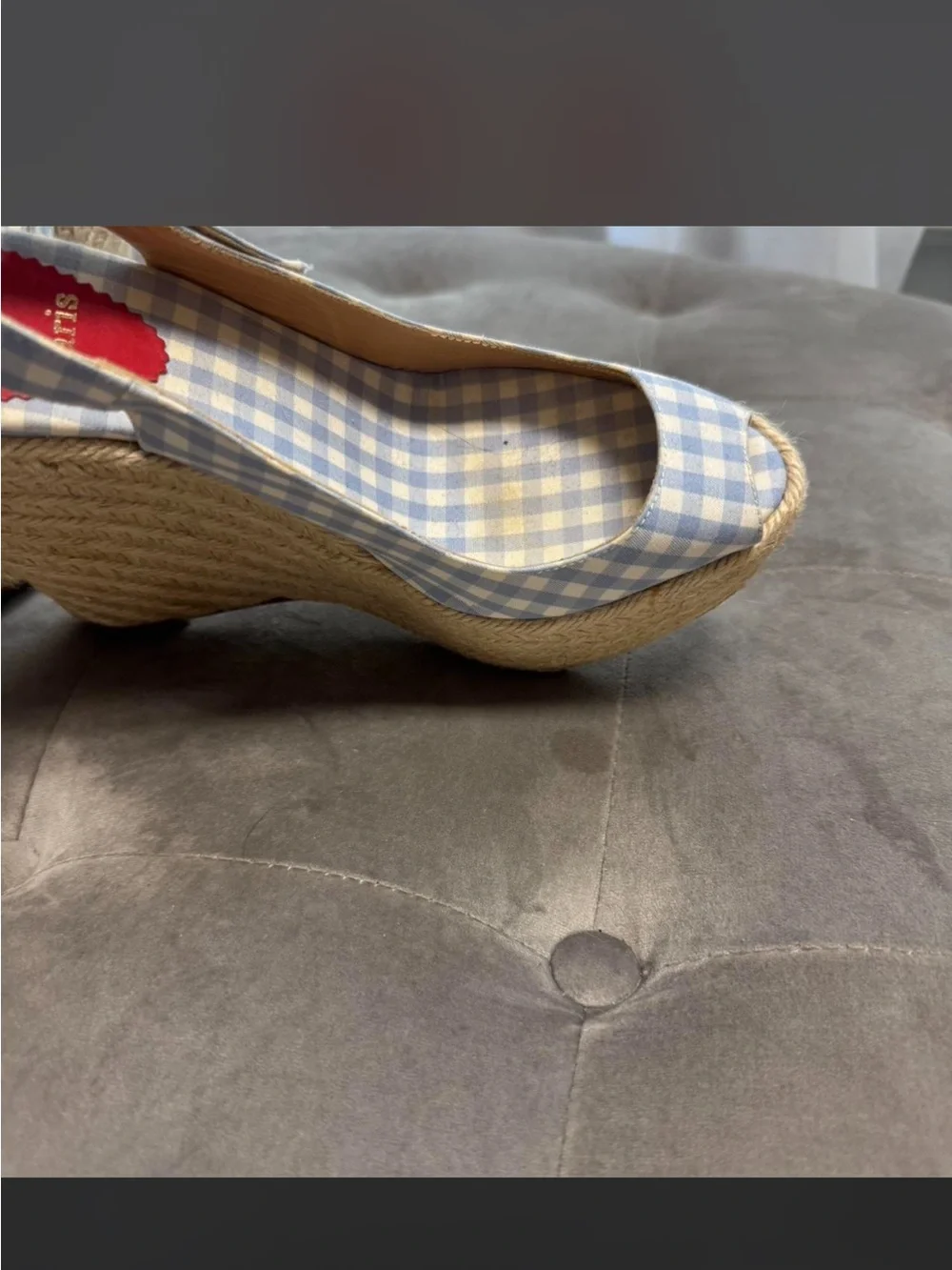 Christian Louboutin Gingham Wedge Espadrille Sandals - Light Blue/White